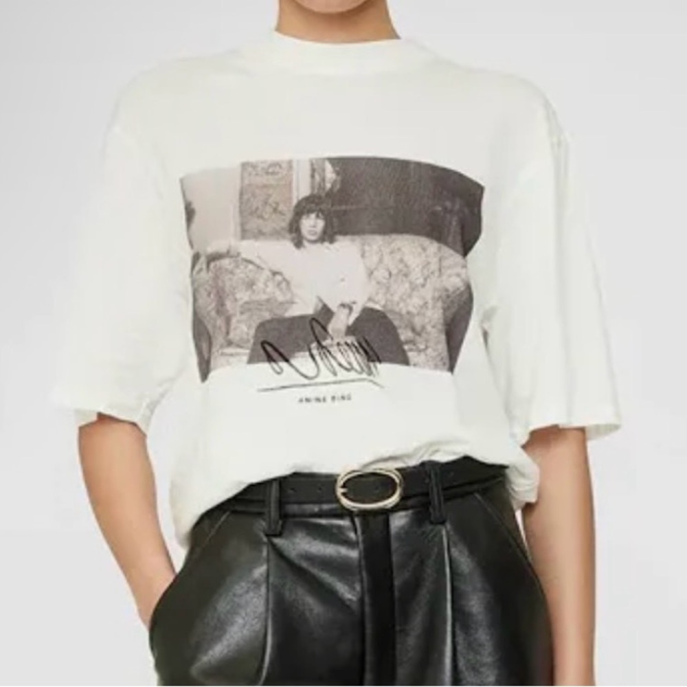 Anine Bing White Tee with Black Photo Print Mick Jagger - Picture 2 of 4